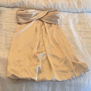 Vintage Cream satin bubble hem Strapless Dress